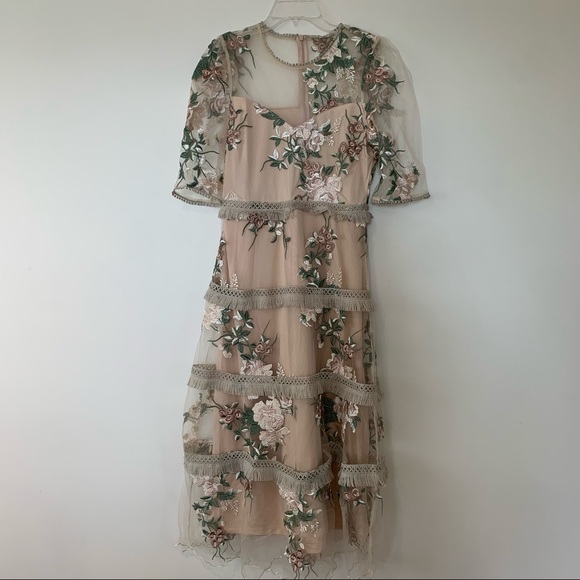 Pink floral embroidery maxi dress - Picture 2 of 8